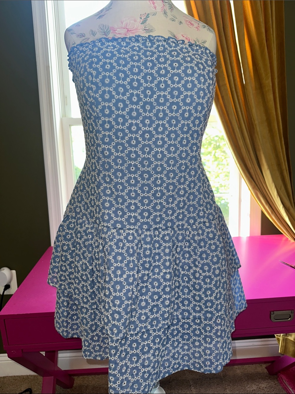miami Blue Floral Strapless Mini Dress